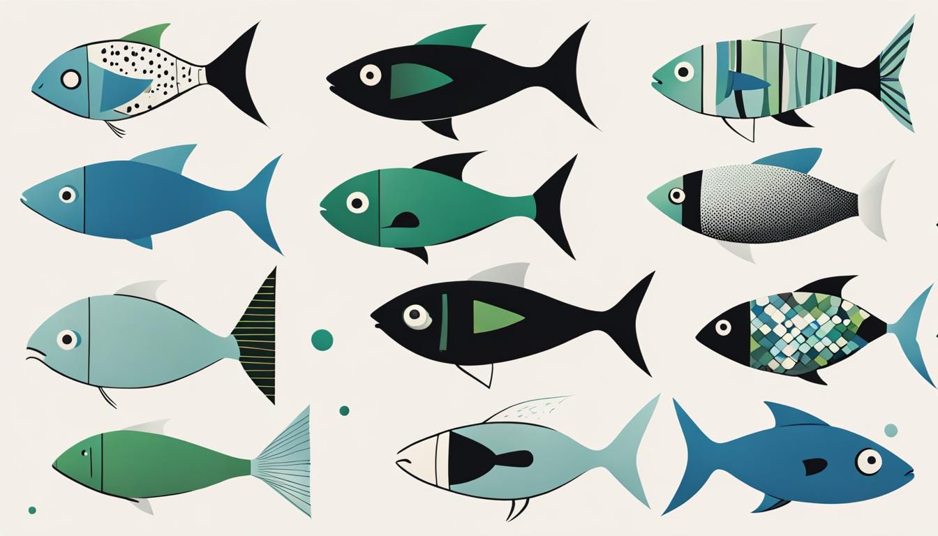 Bauhaus Cartoon of a Colorful Fish Swimming