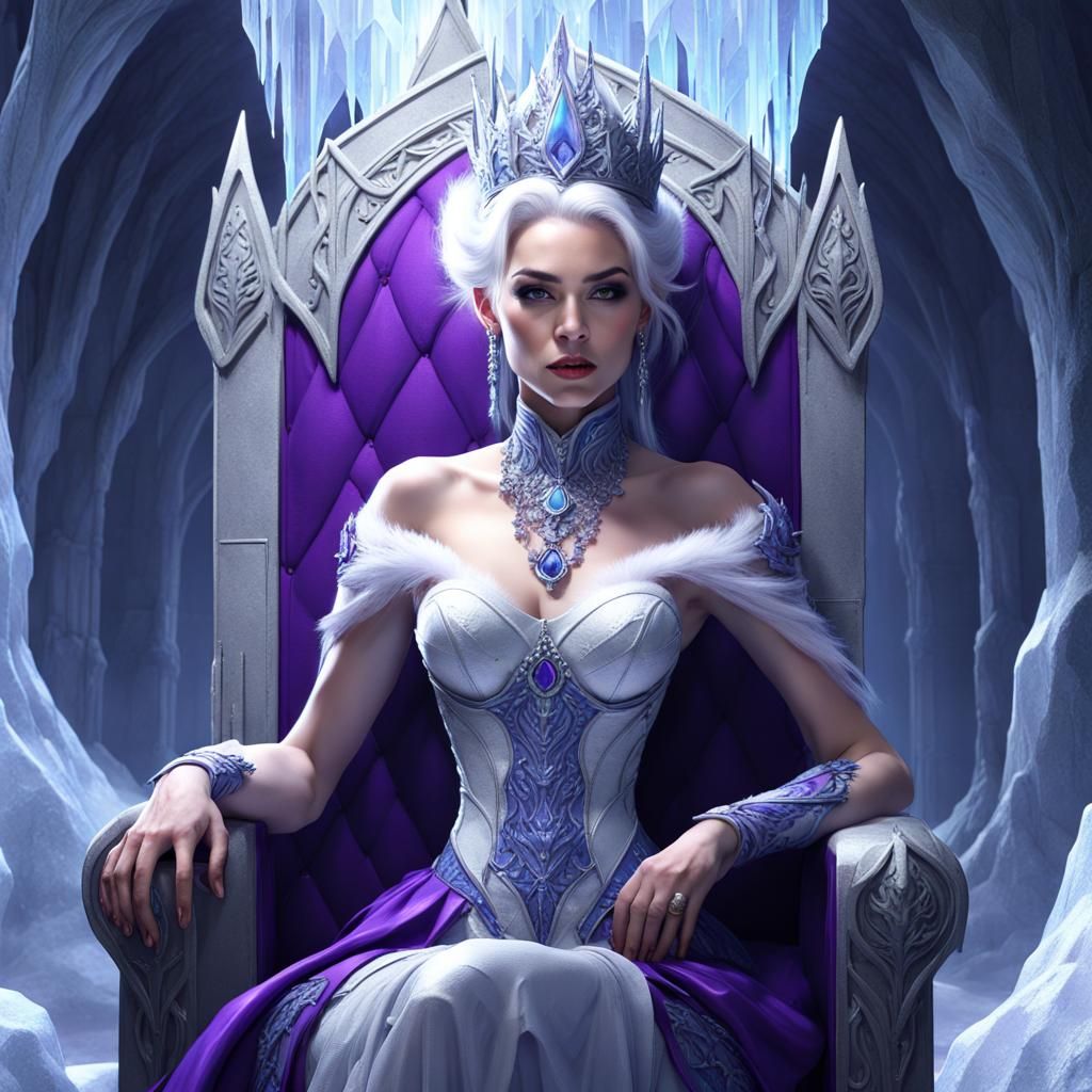 Icy Queen on Throne in Dark Fantasy Style