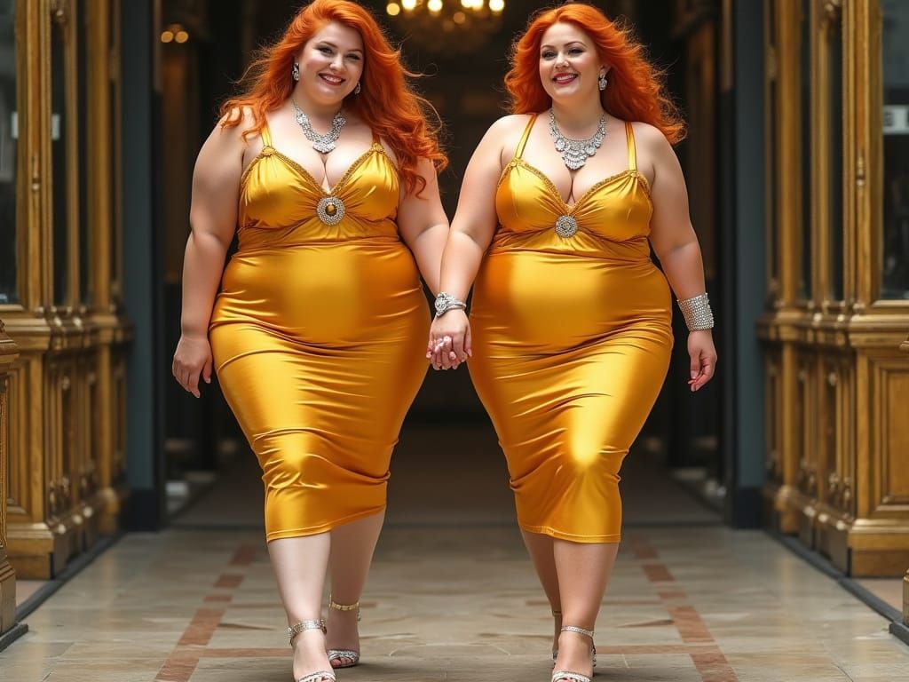 Chubby Ladies in Gold Skirts with Diamond Jewelry
