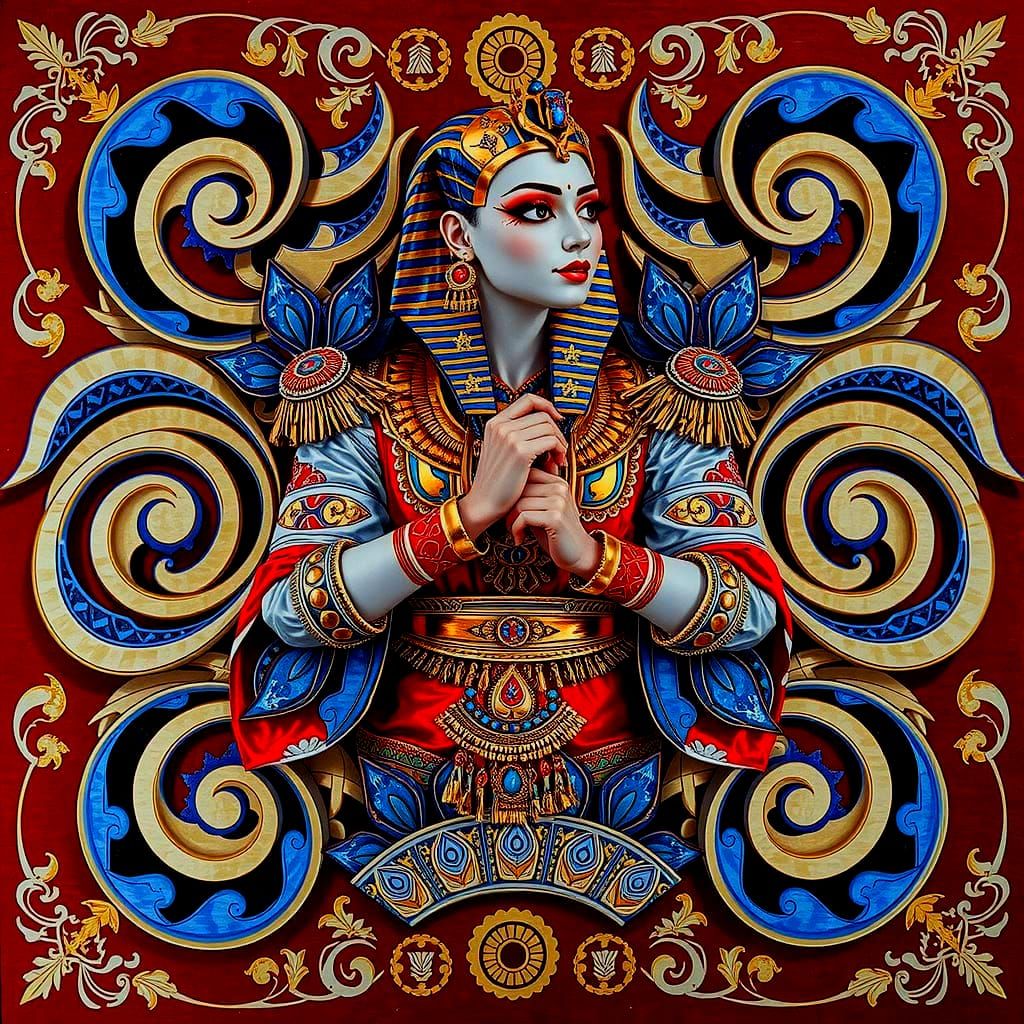 Harlequin, Geisha, and Tutankhamun Photorealistic Full Body ...