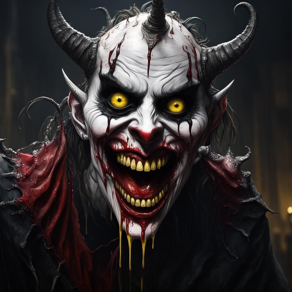Terrifying Demon Jester with Glasgow Smile in Horror Style