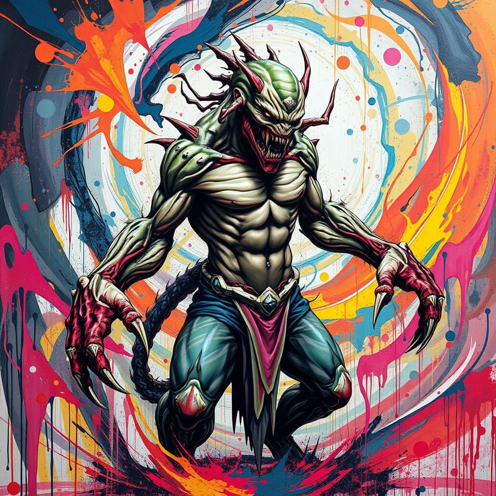 Cosmic Avatar in Hyper-Realistic Street Art Style