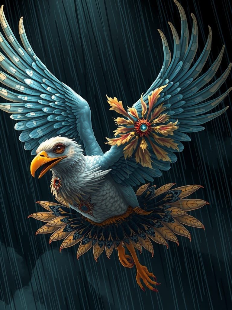 Avian Explorer in Black Rain, Mannerism Style