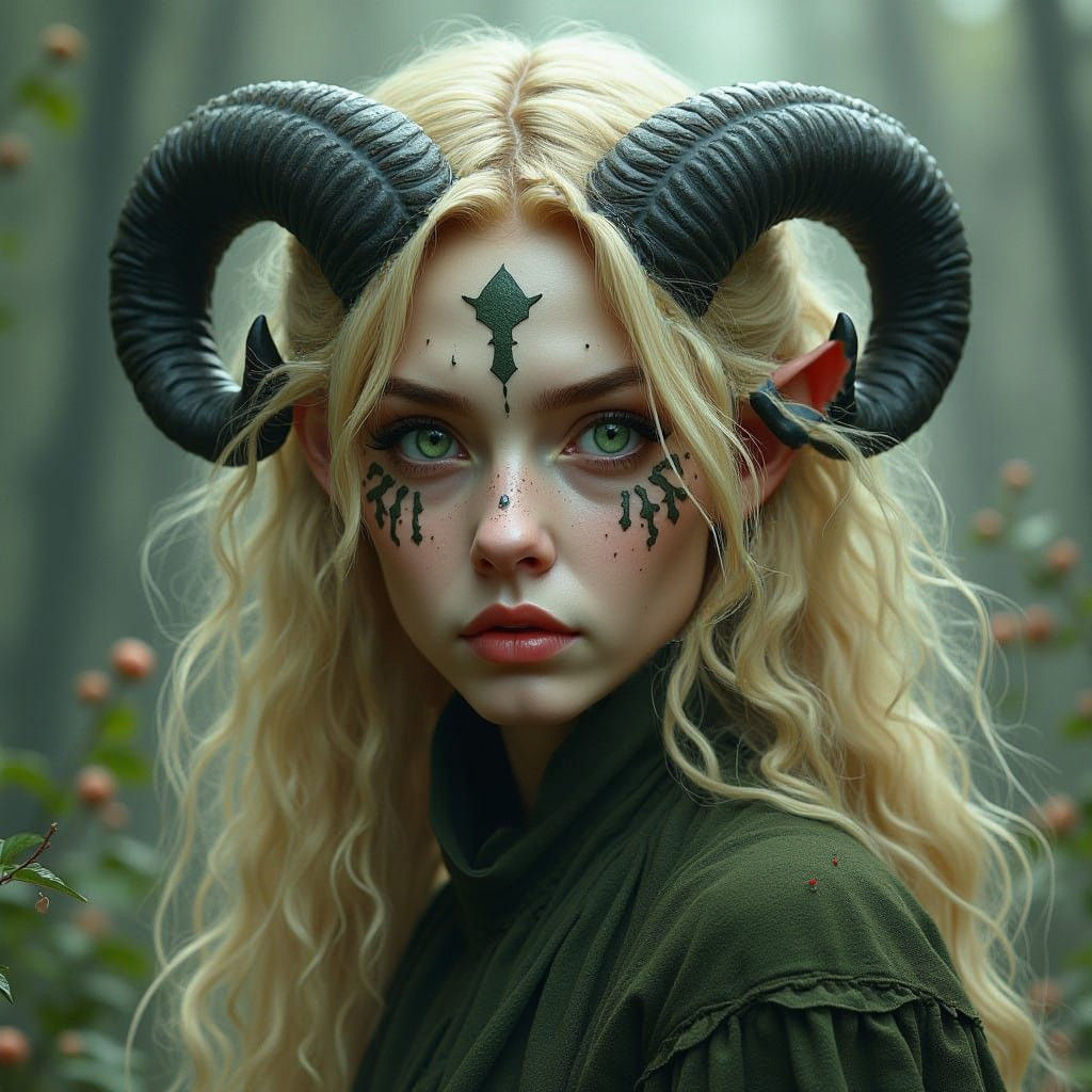 Ethereal Half Elf Maiden with Vitiligo Skin and Majestic Bla...