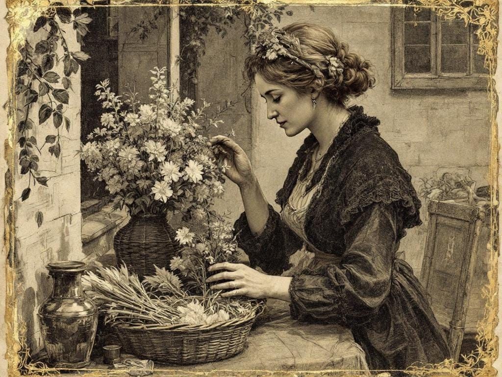 Woman Selling Flowers: Tempera Portrait in Amsterdam