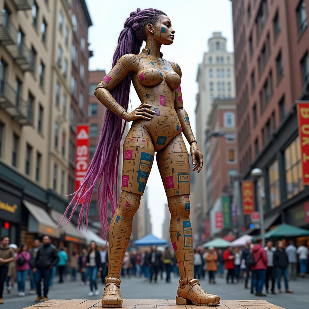 Cardboard Box Sculpture of Woman in Glossy Marker Art