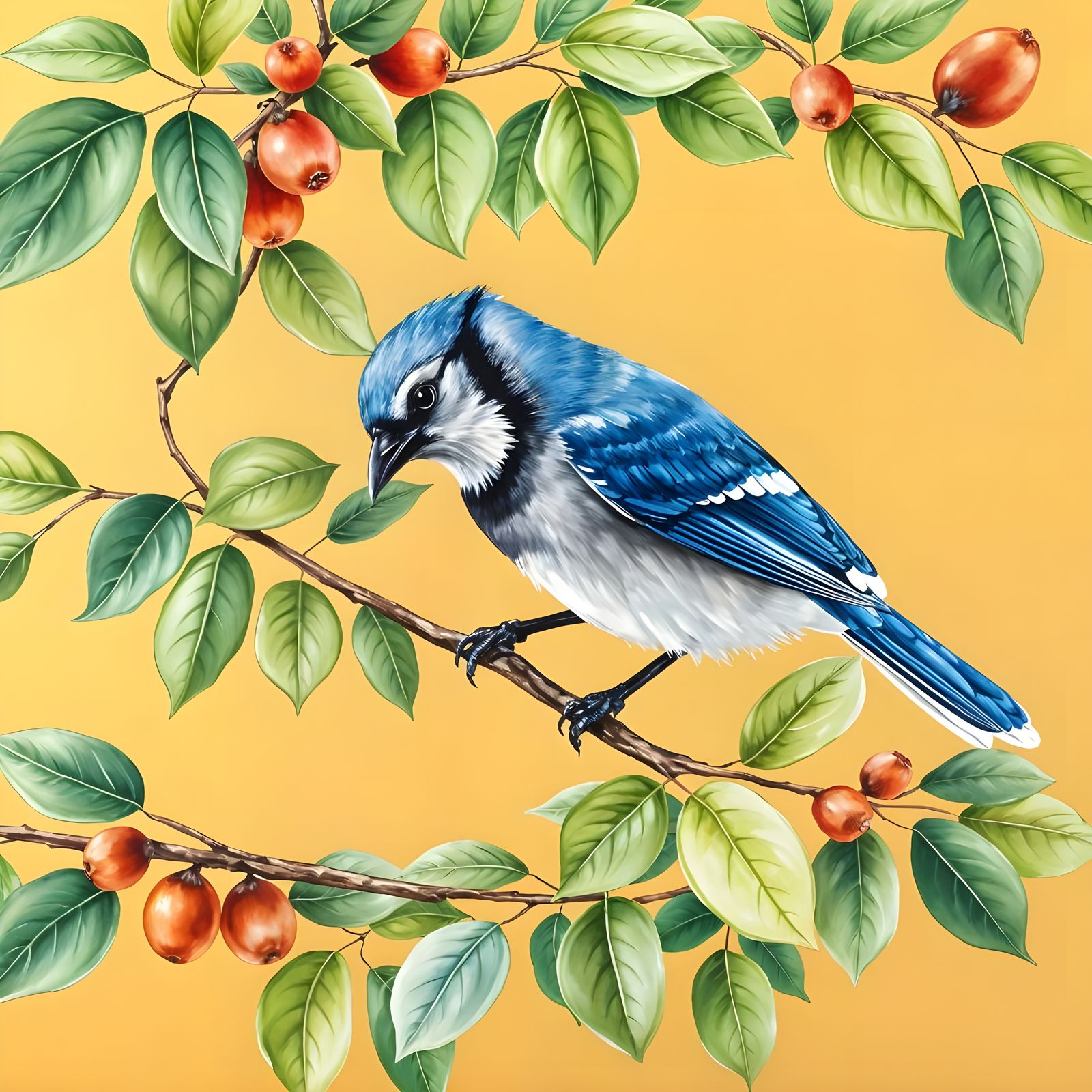 blue jay in a hickory nut tree