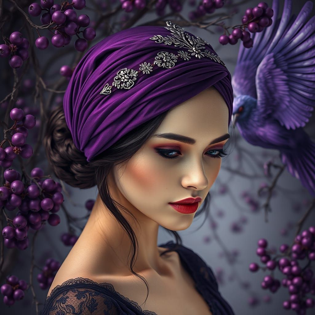 Woman in Purple Headband Amidst Vibrant Nature