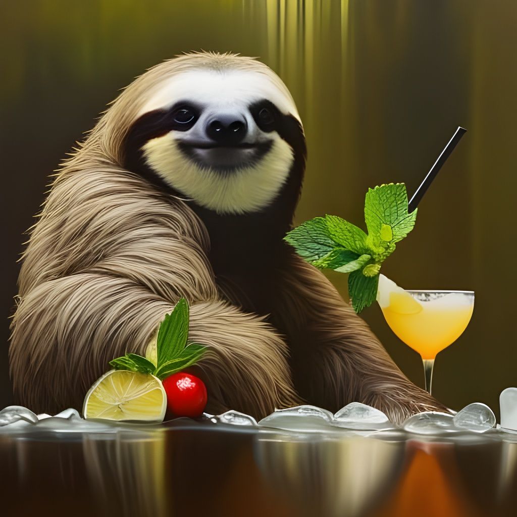 Satisfied Sloth Enjoying a Cocktail