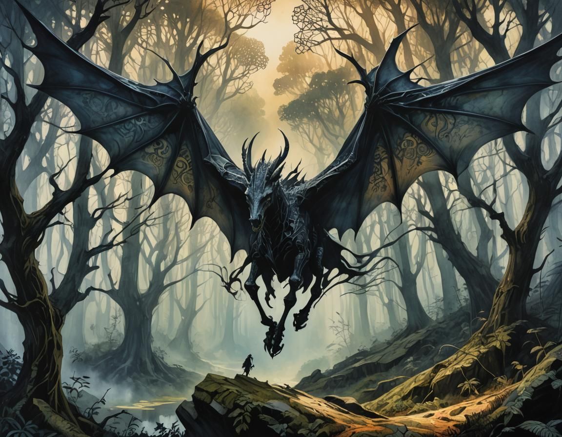 Ethereal Thestral in Forbidden Forest Watercolor