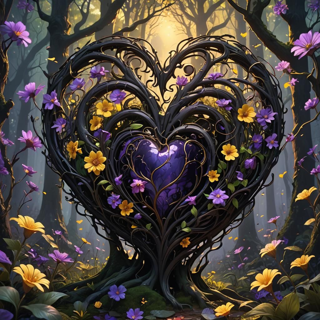 Mystical Flowers Bloom in Dark Fantasy Forest