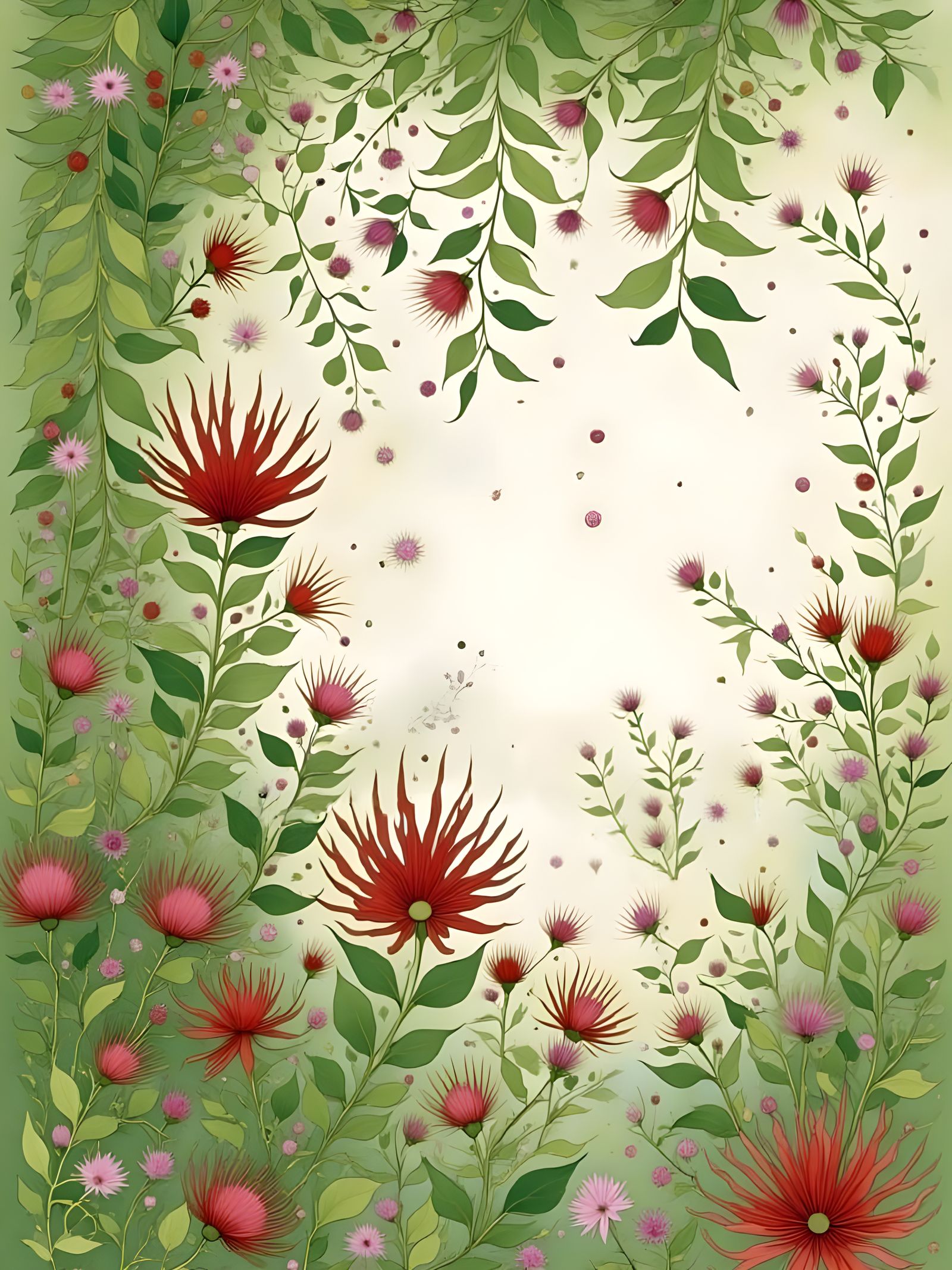 Lush Garden Scene in Watercolour Style