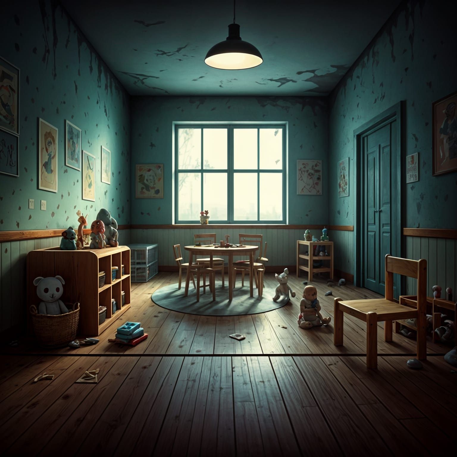 Eerie Surreal Abandoned Daycare Scene