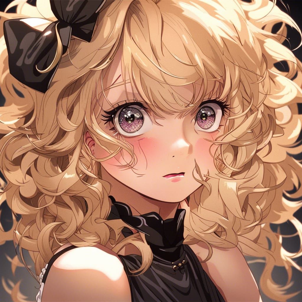 Anime Portrait of Blonde Girl with Curly Hair