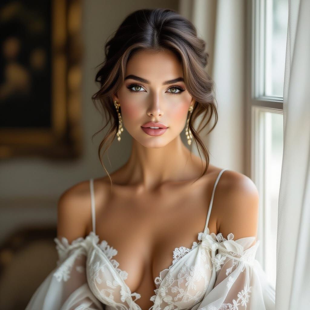 Elegant Fashion Model in Studio, Ultra-Realistic Portrait