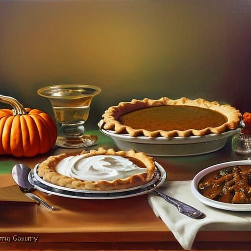 Thanksgiving Feast: An Oil Painting of Pumpkin Pie Dessert