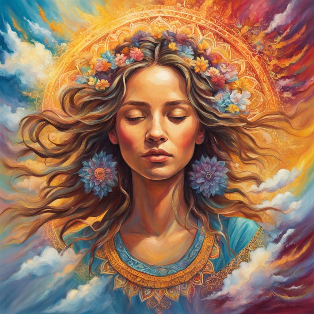 Impressionist Woman Emerging from Vibrant Ukrainian Mandala