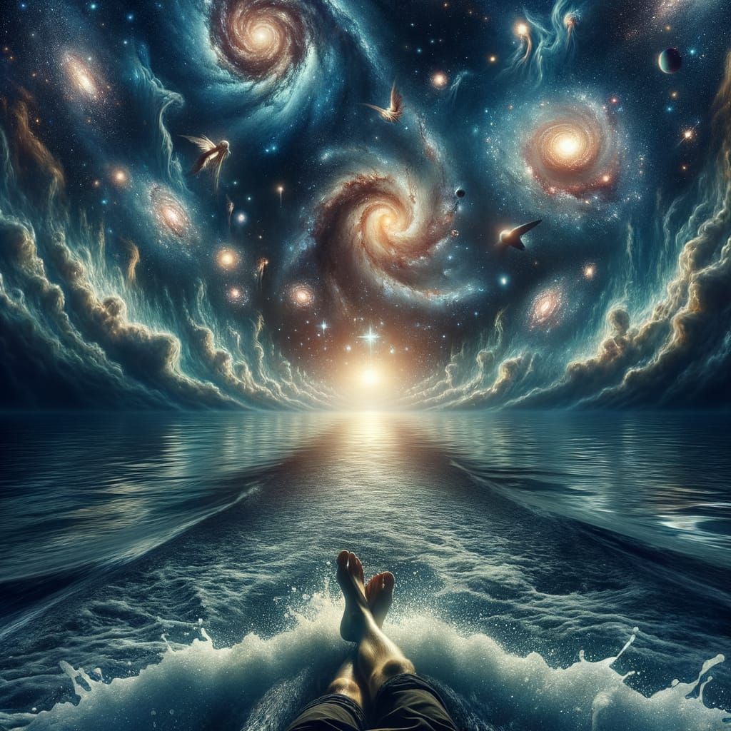 Mystical River Journey Under Expansive Night Sky