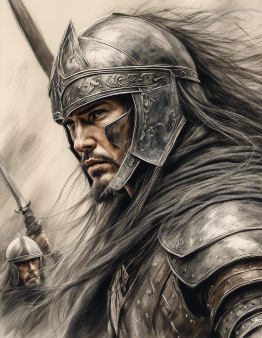 Rider of Rohan Charging: Pastel and Charcoal Portrait