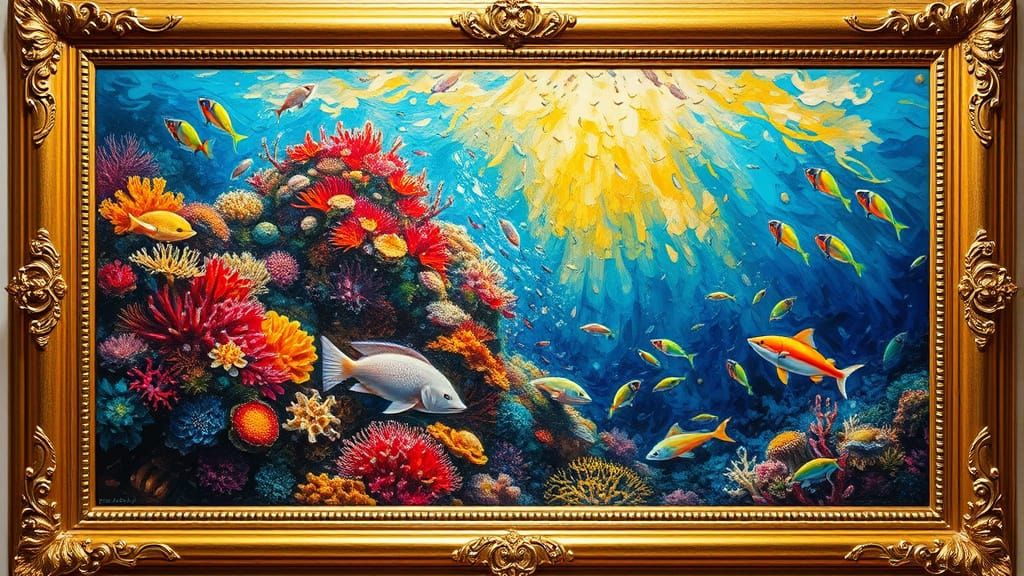 Vibrant Coral Reef as Impasto Oil Painting