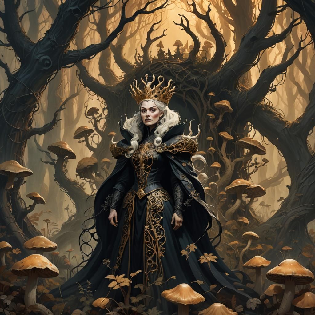 Wicked Queen in Dark Fantasy Forest