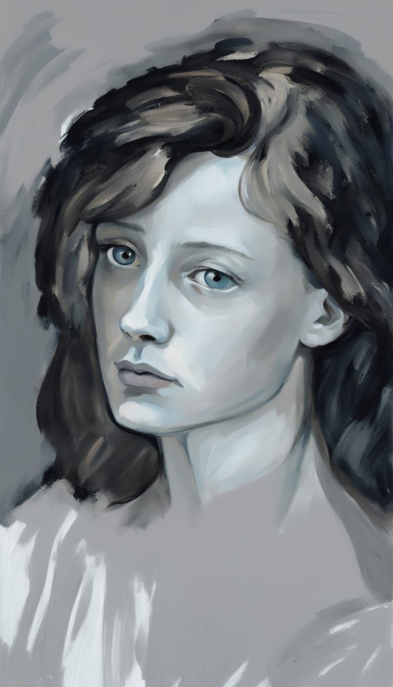 Serene Girl in Muted Blues, Inspired by Picasso's Blue Perio...