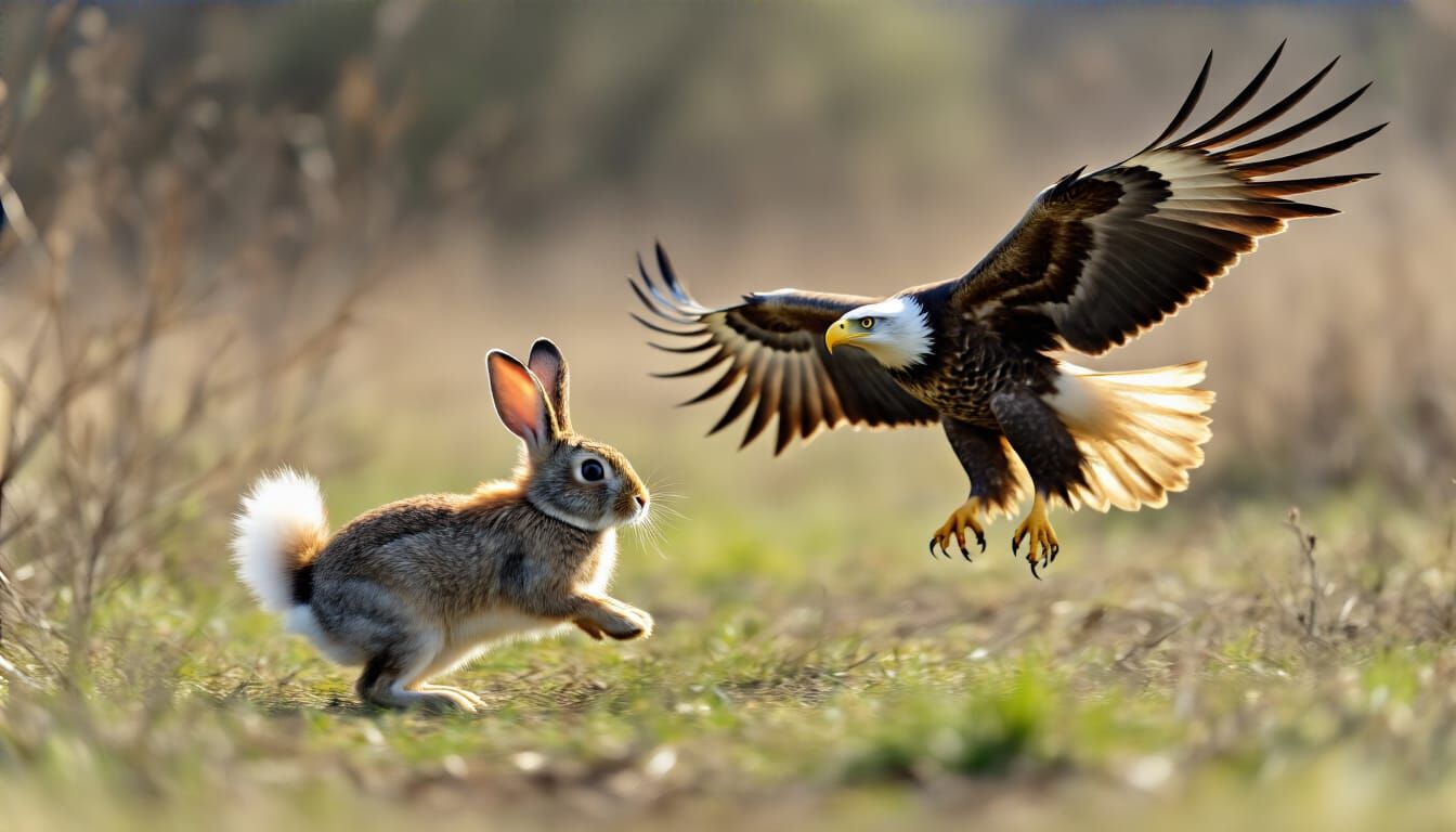 Eagle Hunting Bunny in Dramatic Nature Scene