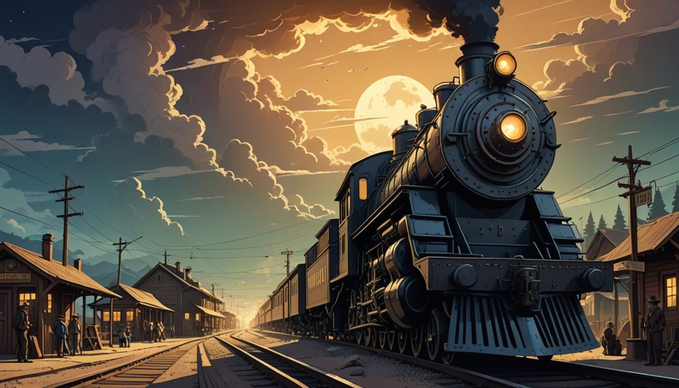 Retro Futuristic Train Station in Rural Wild West Town