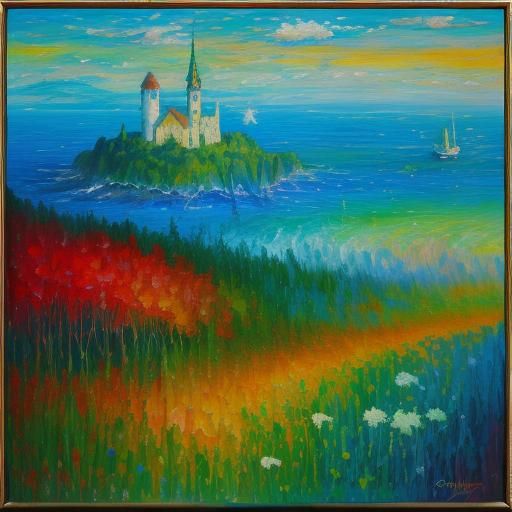 Robinson Crusoe on Island: Neo-Impressionist Oil Painting