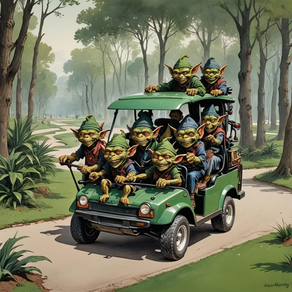 Hobgoblins Cruising in a Golf Cart