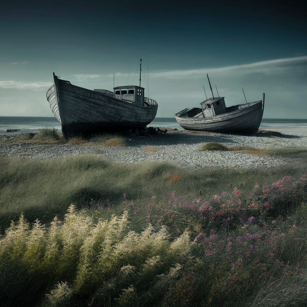 Desolate Coastal Scene in Dark Fantasy Style