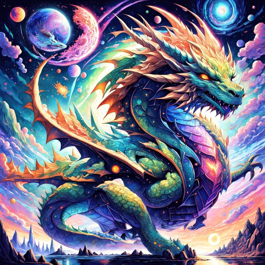 Dragon Embodies Seasons in Cosmic Anime Art