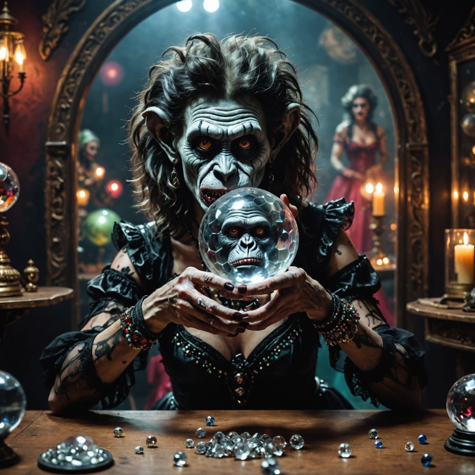 Bizarre Burlesque Zombie in a Crystal Ball