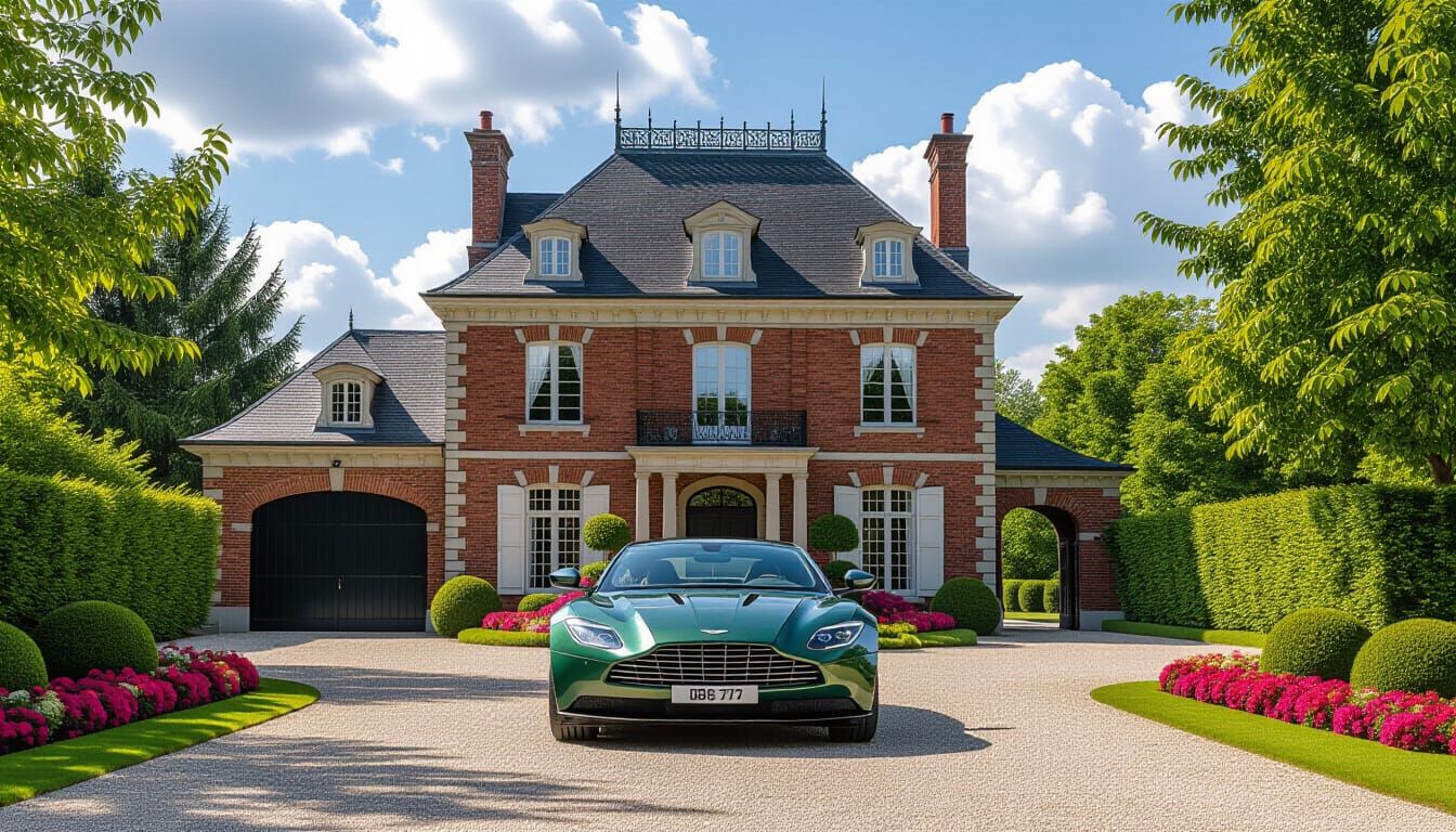 Victorian Chateau With Aston Martin in Impressionist Style