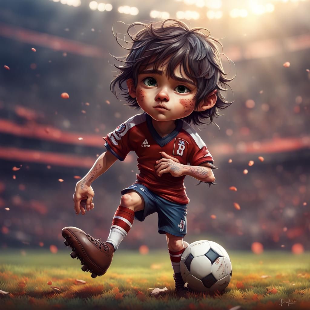 Chibi Football Player in Dark Fantasy 3D Rendering