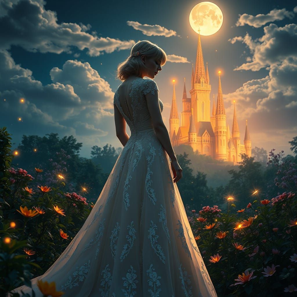 Enchanted Ivory Bride in a Whimsical Garden Castle