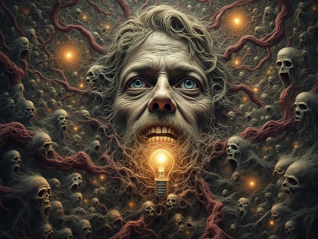 Nightmare Mindscape Inside a Grinning Man's Head