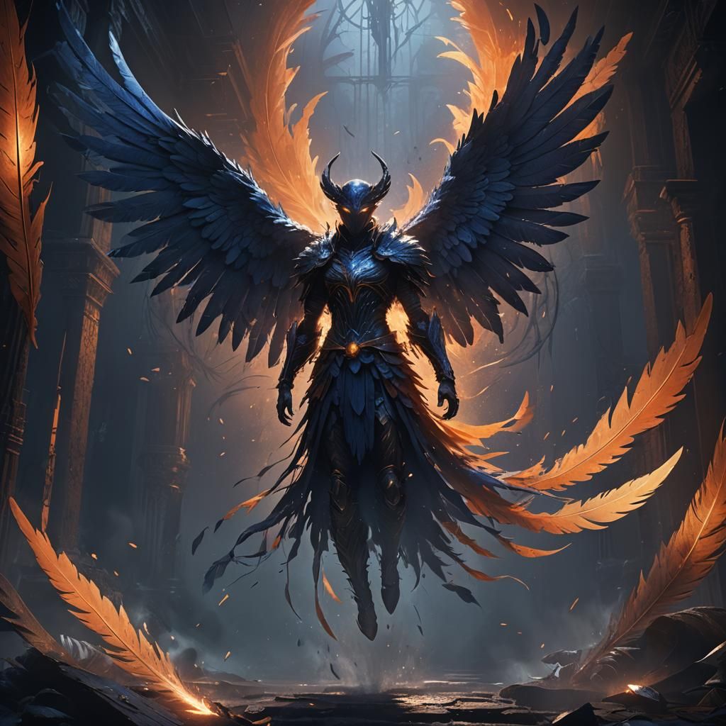 Winged Figure Emerges from Shadows in Dark Fantasy Art