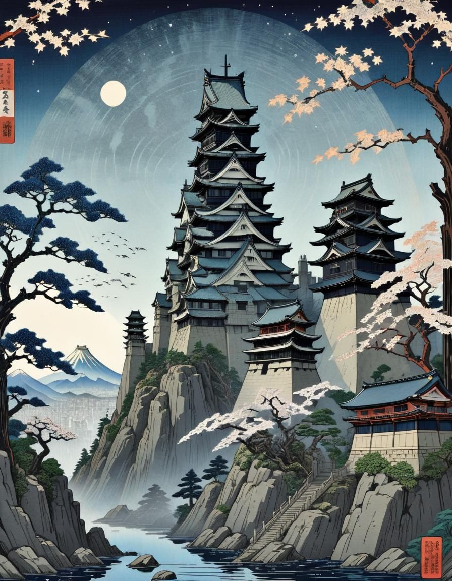 Gormenghast Castle in Ukiyo-e Gothic Style
