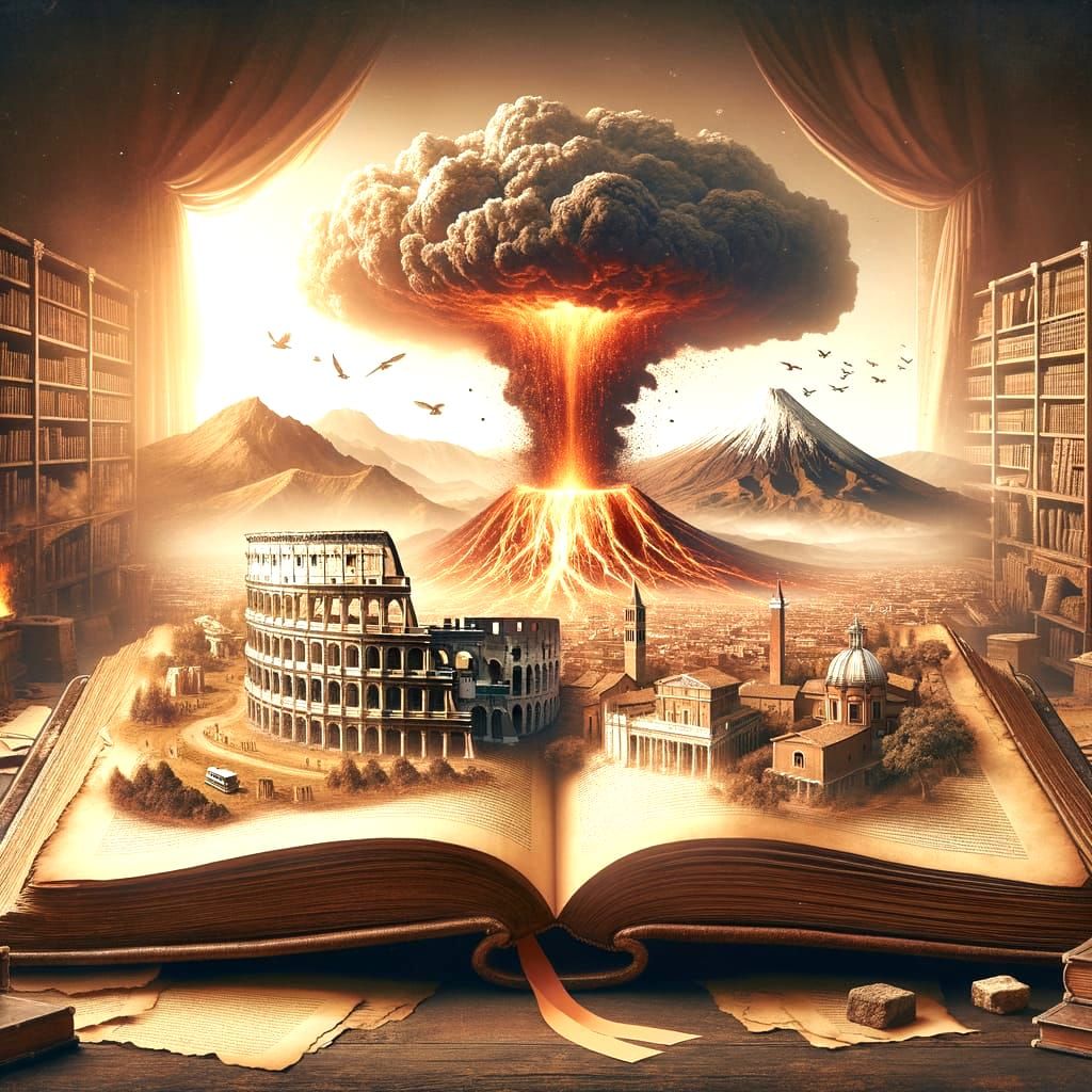 Surreal Book Cover Art: Ancient Rome Meets Volcanic Eruption