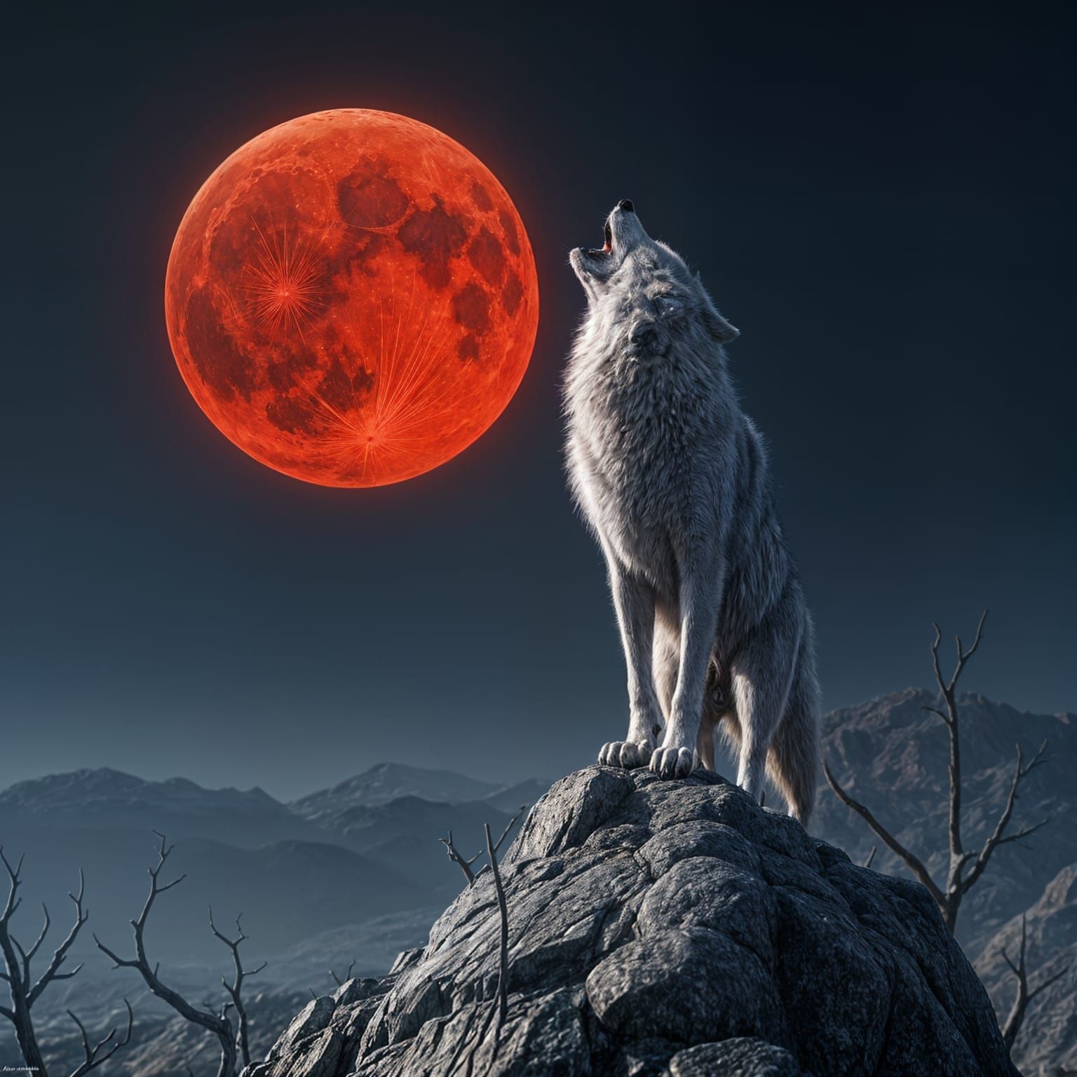 Silver Wolf howls under the Crimson Moon