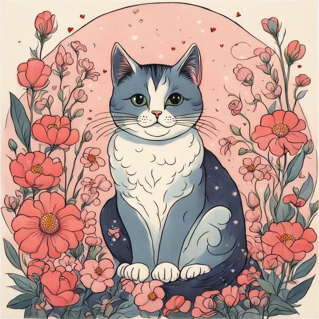 Cute Cat on Pillow in Cartoon Animation Style