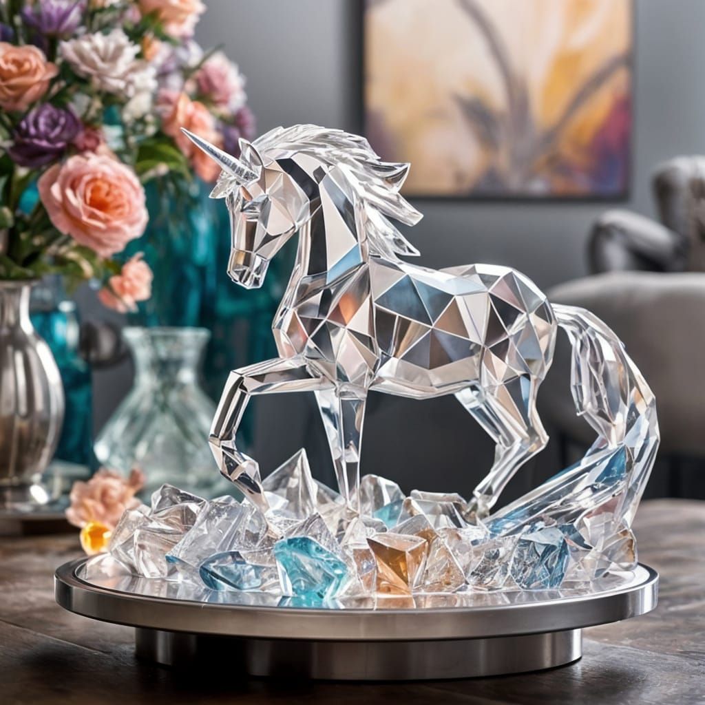 Rainbow Crystal Unicorn in Art Deco Style