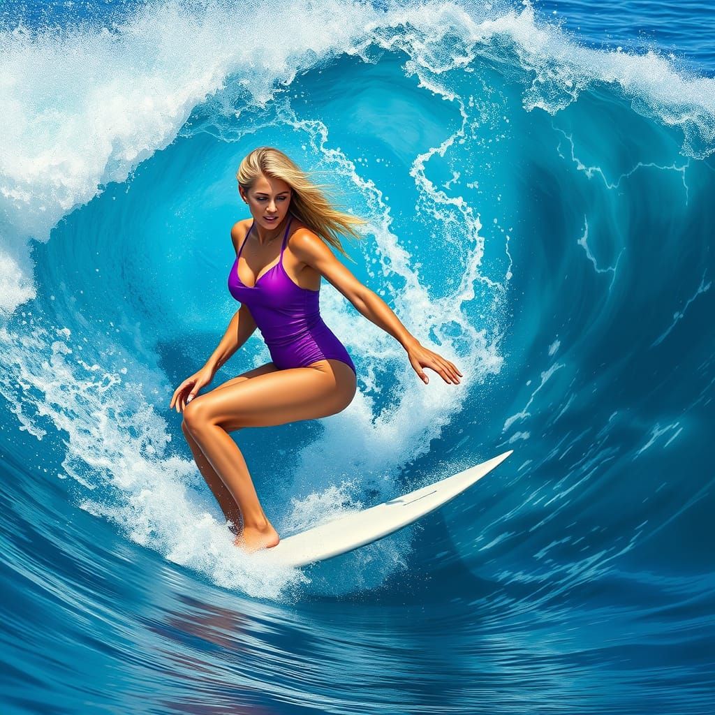 Blond Surfer in Hyperrealistic Style