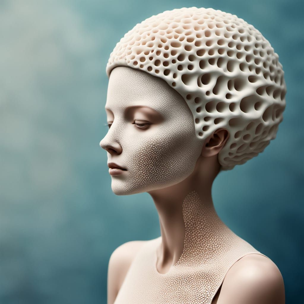 Ethereal Pumice Stone Portrait in Soft Blue Beige Tones