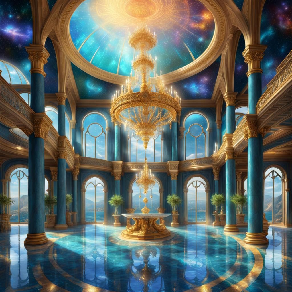 Futuristic Atlantis Palace with Golden Ceilings