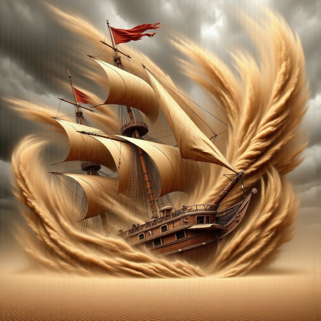 Majestic Spanish Galleon Rises from the Sandstorm in a Beksi...