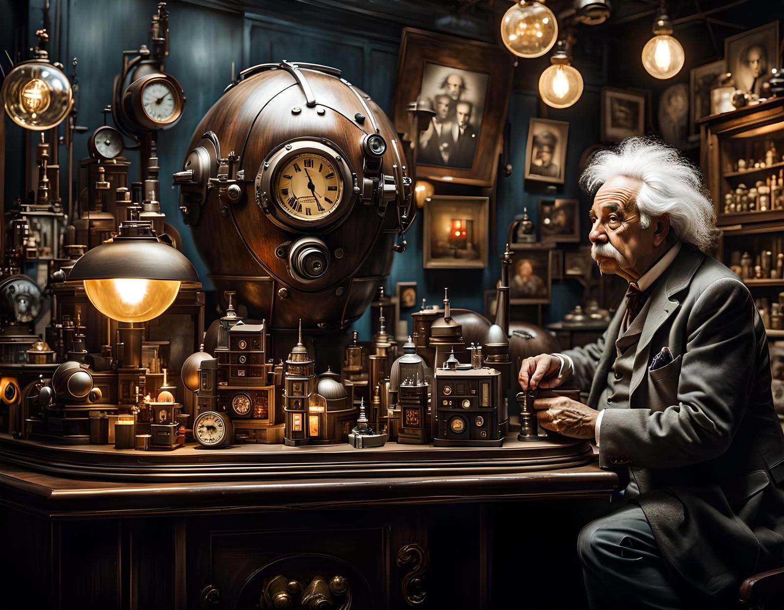 Steampunk Einstein in Retro Futuristic Style