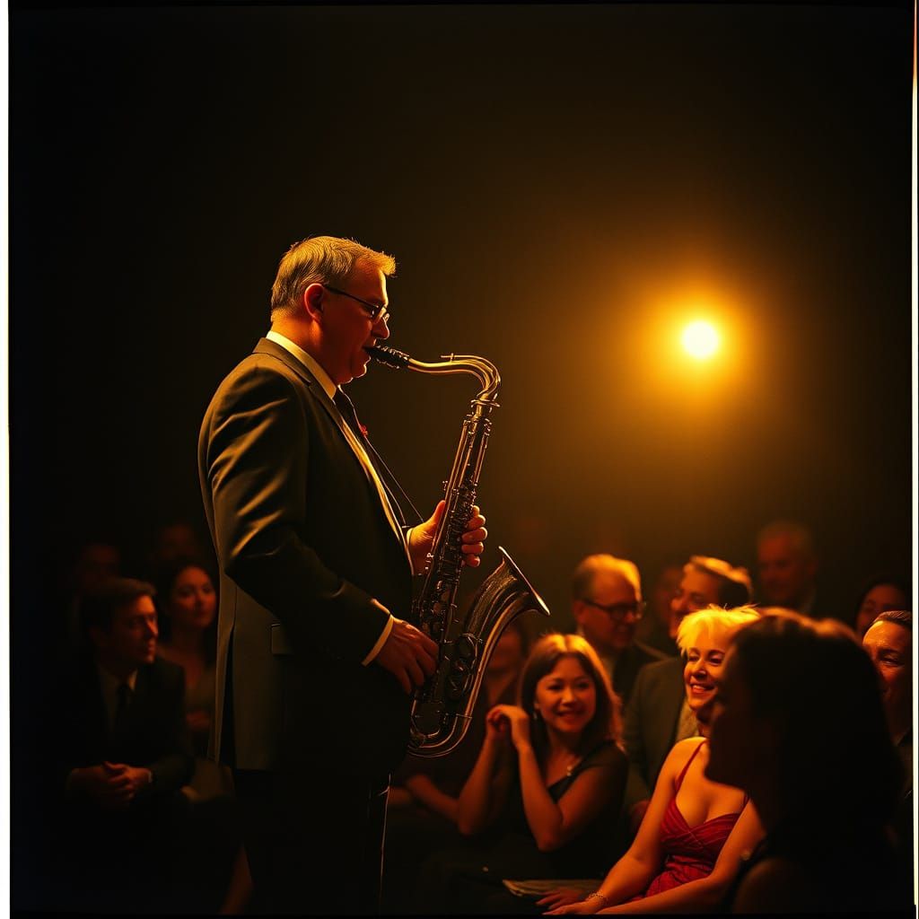 Saxophone Player in Smoky Jazz Club, Cinematic Style