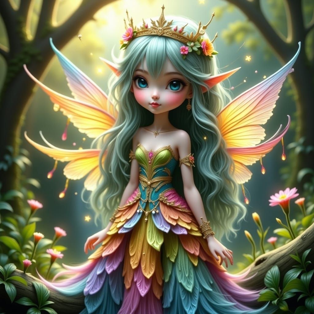 Whimsical Fairy in Lush Forest, Fantasy Art